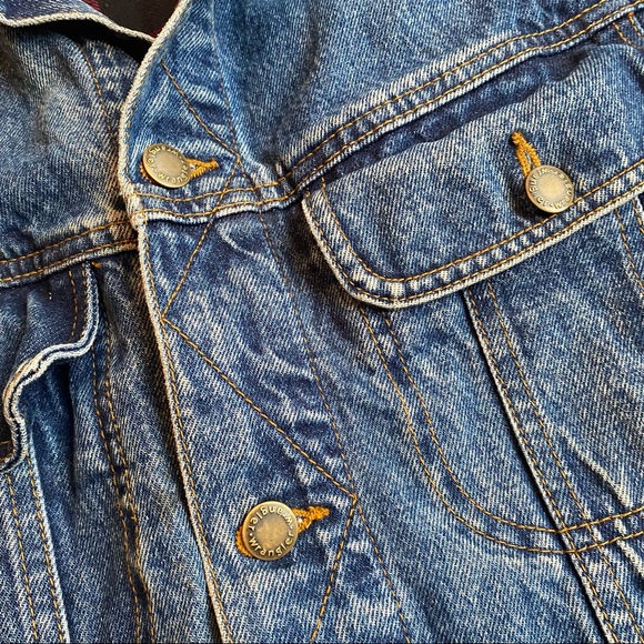 Wrangler Denim Lined Trucker Jacket XL Button Front  Whiskering Flannel Lined - Picture 5 of 12